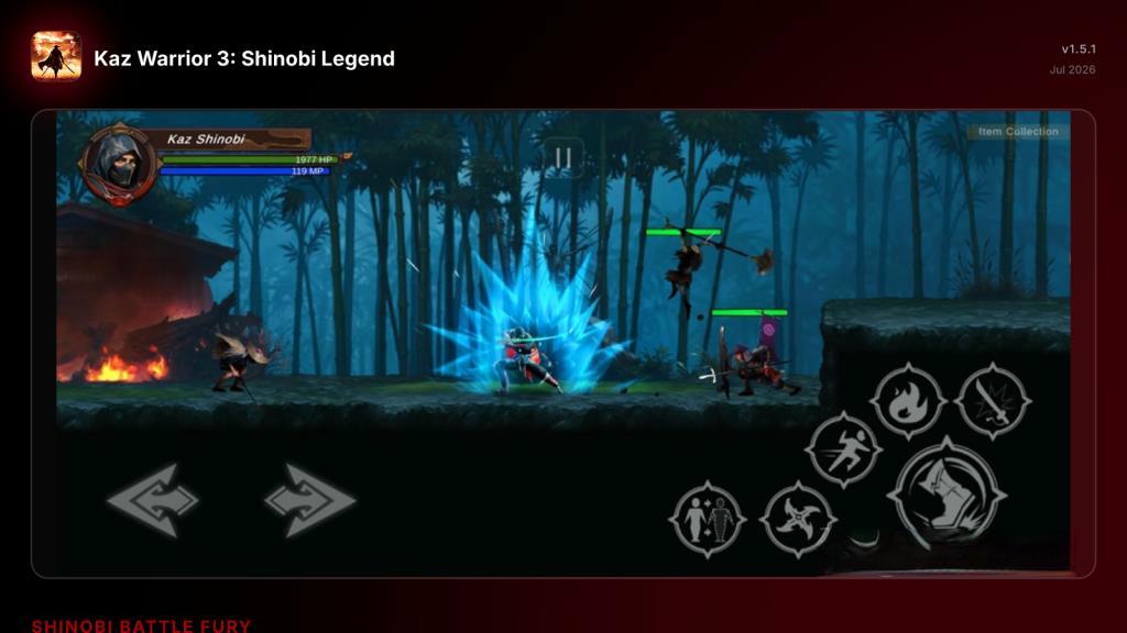 《卡兹武士3：忍者传奇》v1.88.1，可使用剑术、手里剑、喷火等多种忍者技能的华丽画面横版动作游戏